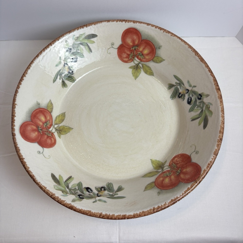 Tiffani Boutique Vintage Ceramic Serving Bowl 14.5in Hand Painted Italy Tomato
